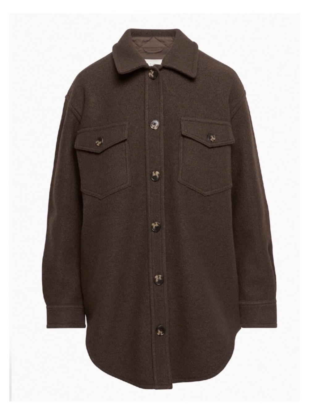 NWOT Aritzia Wilfred Ganna Merino wool shirt jacket shacket mocha brown L